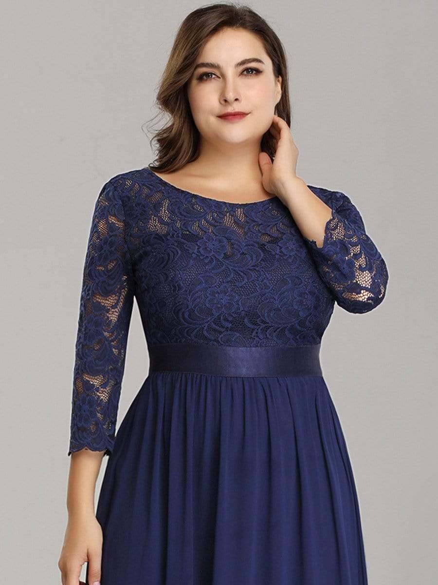 pretty FAUN|Simple Plus Size Lace Evening Dress with Half Sleeves