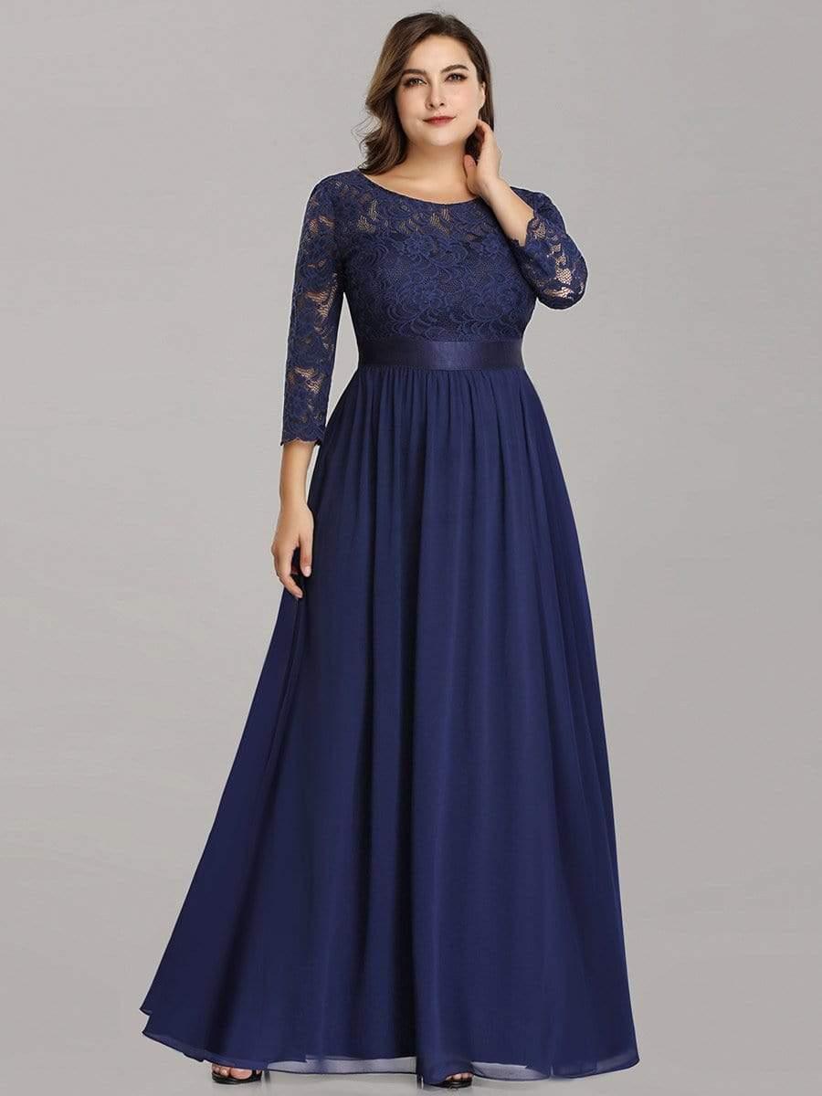 pretty FAUN|Simple Plus Size Lace Evening Dress with Half Sleeves