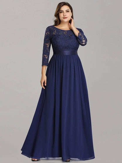 pretty FAUN|Simple Plus Size Lace Evening Dress with Half Sleeves