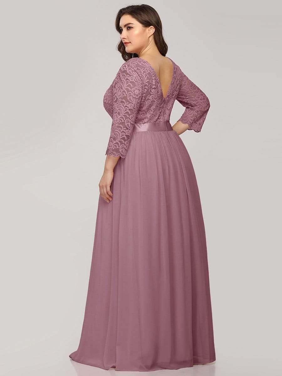 pretty FAUN|Simple Plus Size Lace Evening Dress with Half Sleeves