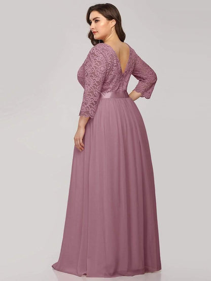 pretty FAUN|Simple Plus Size Lace Evening Dress with Half Sleeves