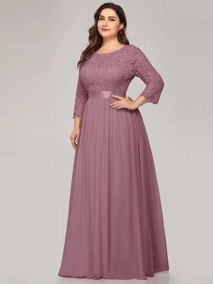 pretty FAUN|Simple Plus Size Lace Evening Dress with Half Sleeves