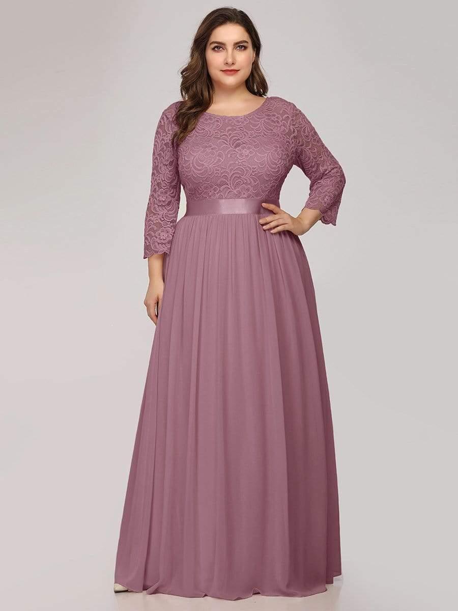pretty FAUN|Simple Plus Size Lace Evening Dress with Half Sleeves