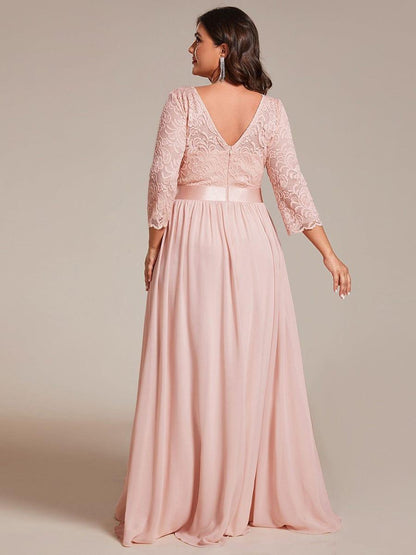 pretty FAUN|Simple Plus Size Lace Evening Dress with Half Sleeves