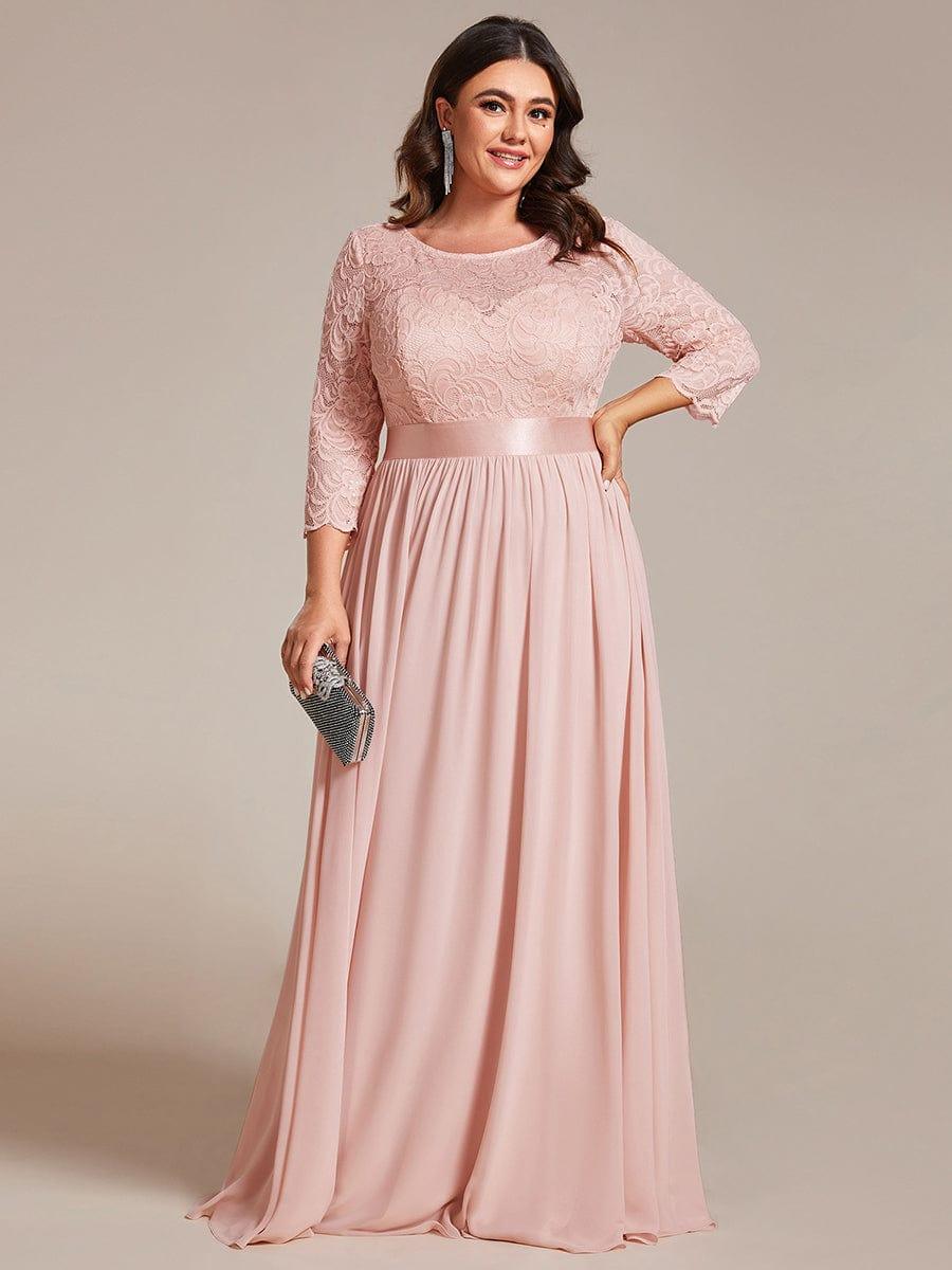 pretty FAUN|Simple Plus Size Lace Evening Dress with Half Sleeves