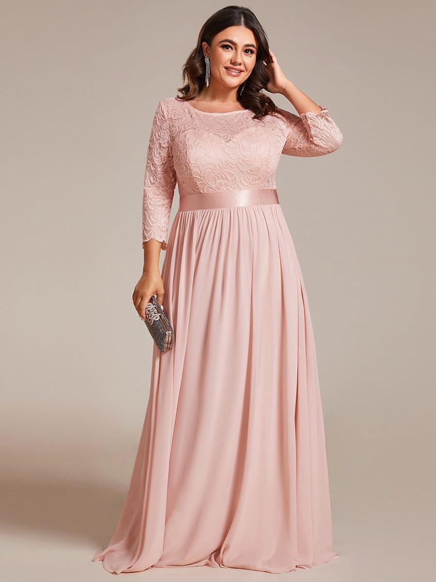 pretty FAUN|Simple Plus Size Lace Evening Dress with Half Sleeves