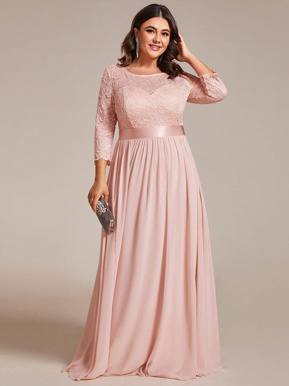 pretty FAUN|Simple Plus Size Lace Evening Dress with Half Sleeves