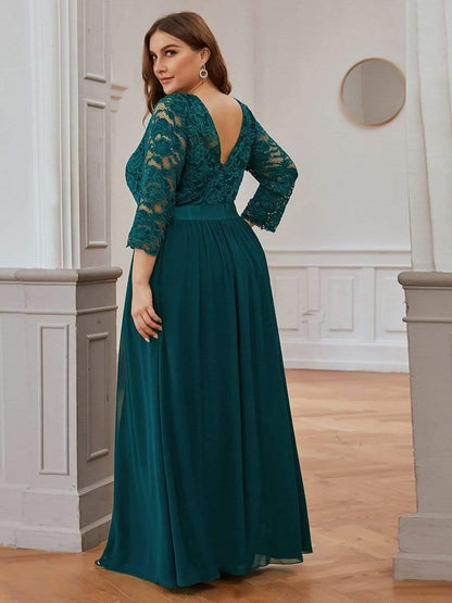 pretty FAUN|Simple Plus Size Lace Evening Dress with Half Sleeves