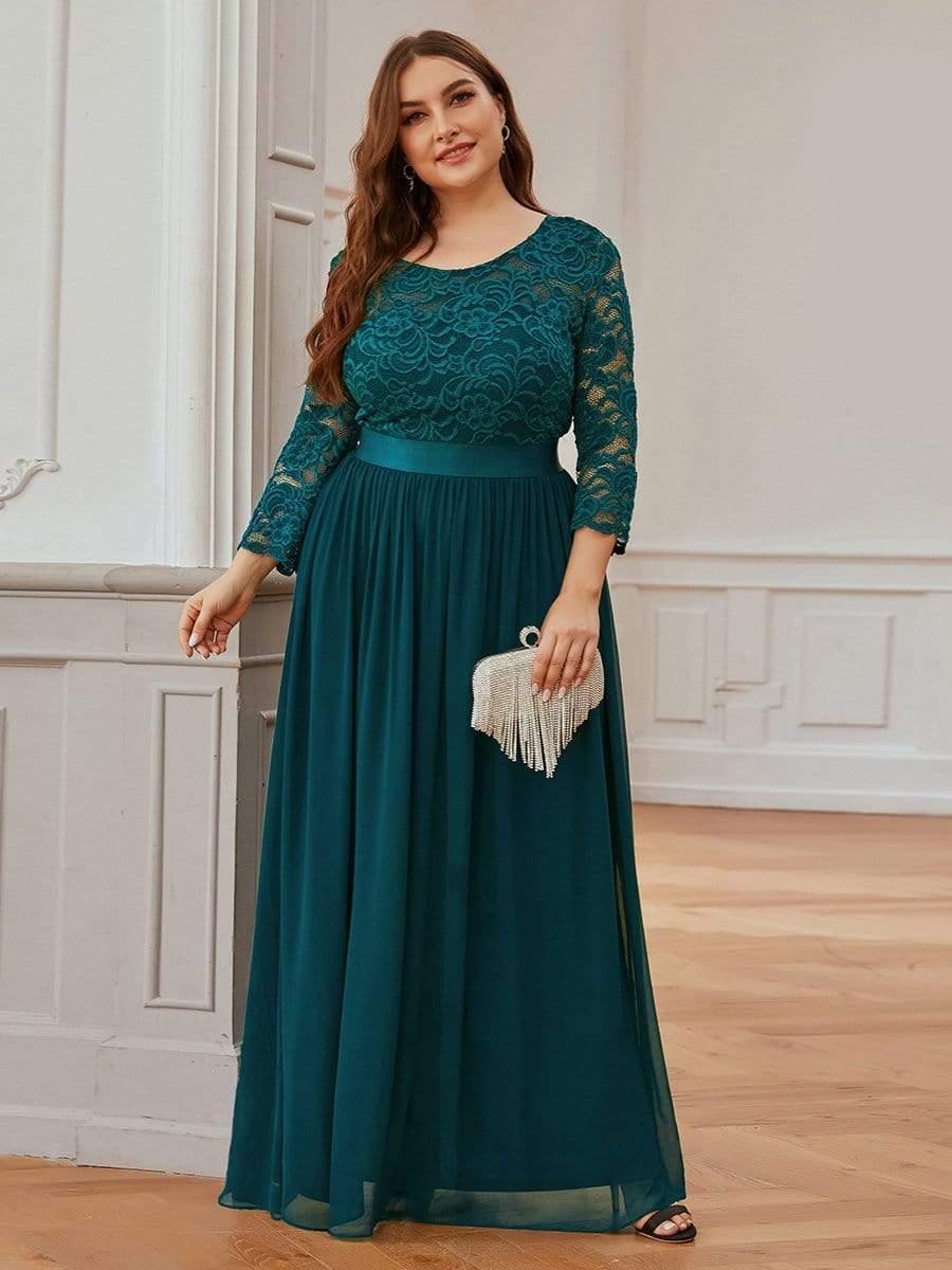 pretty FAUN|Simple Plus Size Lace Evening Dress with Half Sleeves