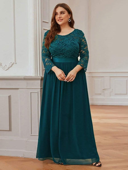 pretty FAUN|Simple Plus Size Lace Evening Dress with Half Sleeves