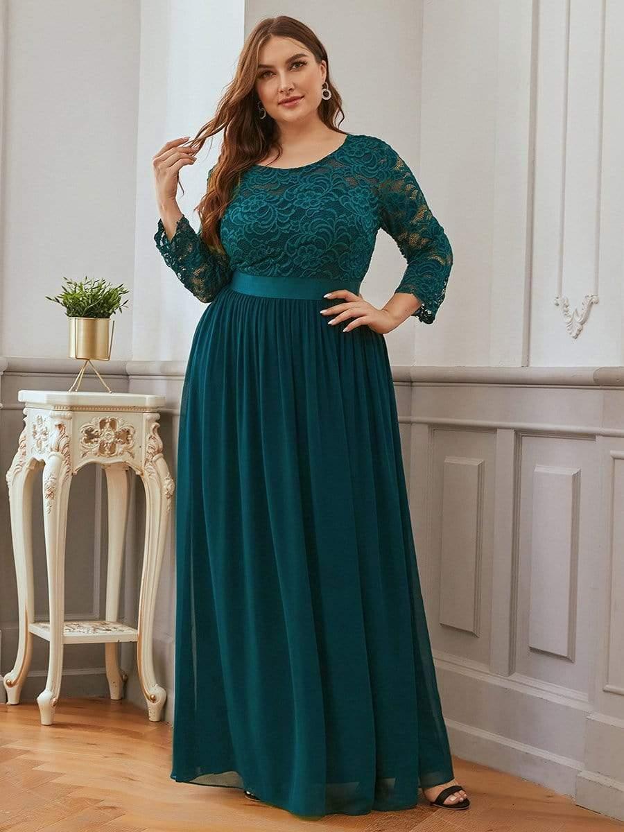 pretty FAUN|Simple Plus Size Lace Evening Dress with Half Sleeves