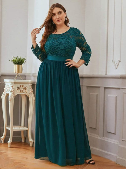 pretty FAUN|Simple Plus Size Lace Evening Dress with Half Sleeves