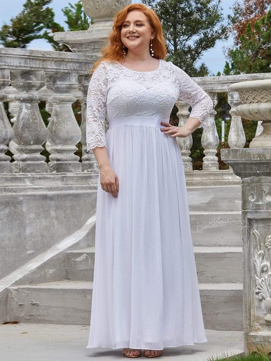 pretty FAUN|Simple Plus Size Lace Evening Dress with Half Sleeves