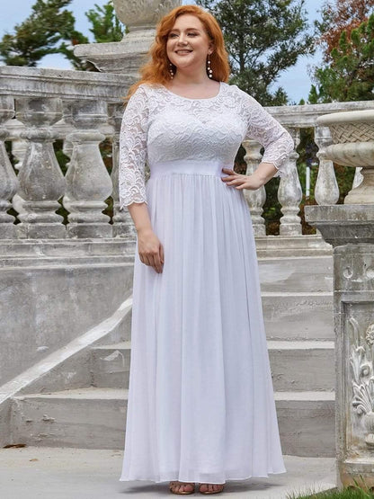 pretty FAUN|Simple Plus Size Lace Evening Dress with Half Sleeves