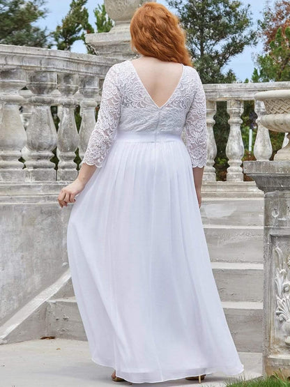 pretty FAUN|Simple Plus Size Lace Evening Dress with Half Sleeves