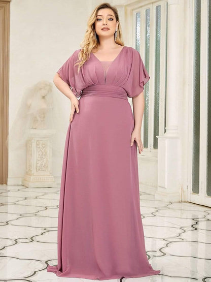 pretty AMBRYN|Plus Size Empire Waist Chiffon Formal Maxi Evening Dress