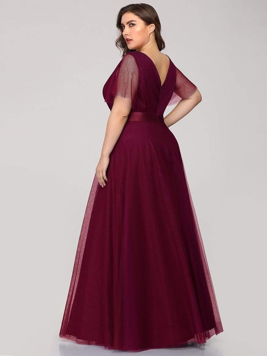 pretty MISTE|Women's Floor-Length Plus Size Formal Bridesmaid Dress with Short Sleeve