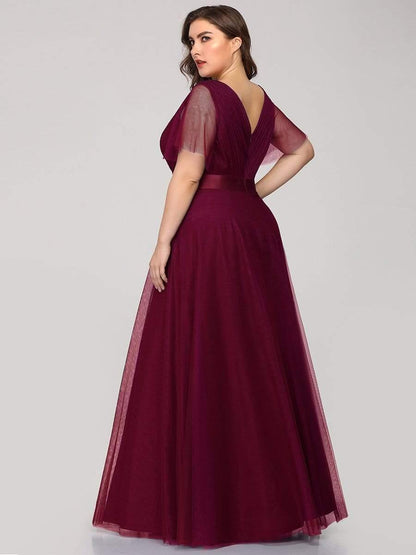 pretty MISTE|Women's Floor-Length Plus Size Formal Bridesmaid Dress with Short Sleeve