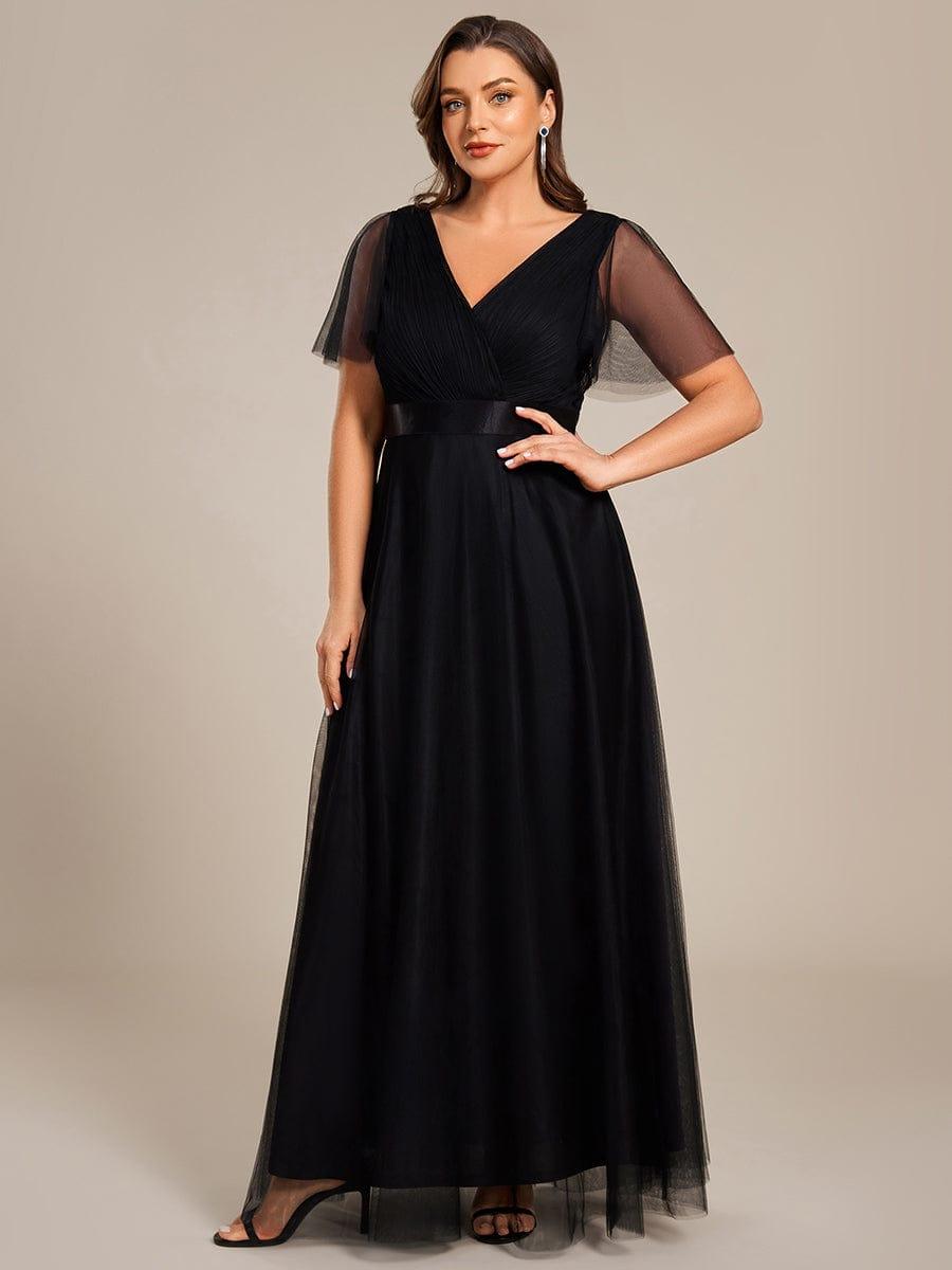 pretty MISTE|Women's Floor-Length Plus Size Formal Bridesmaid Dress with Short Sleeve
