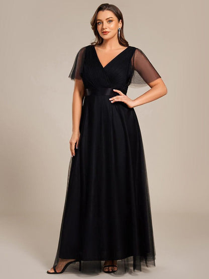 pretty MISTE|Women's Floor-Length Plus Size Formal Bridesmaid Dress with Short Sleeve