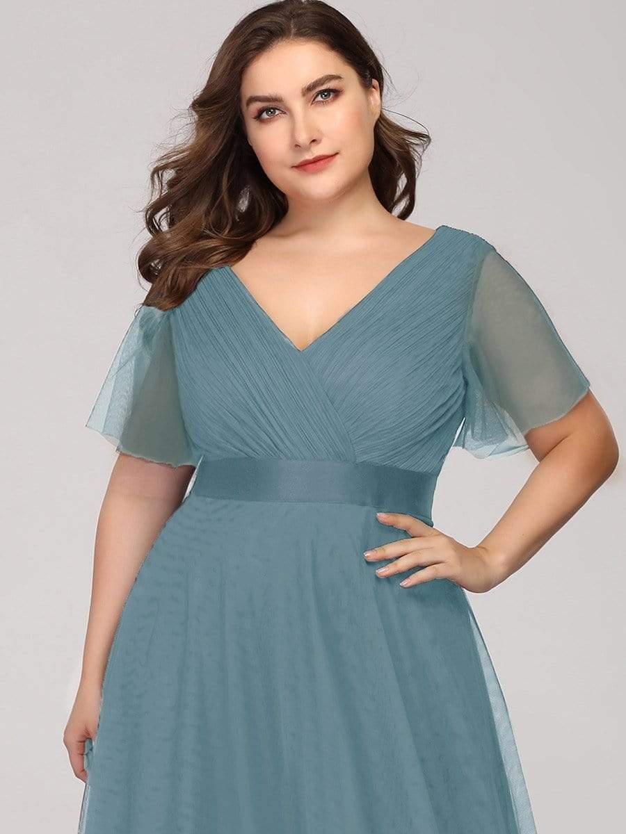 pretty MISTE|Women's Floor-Length Plus Size Formal Bridesmaid Dress with Short Sleeve