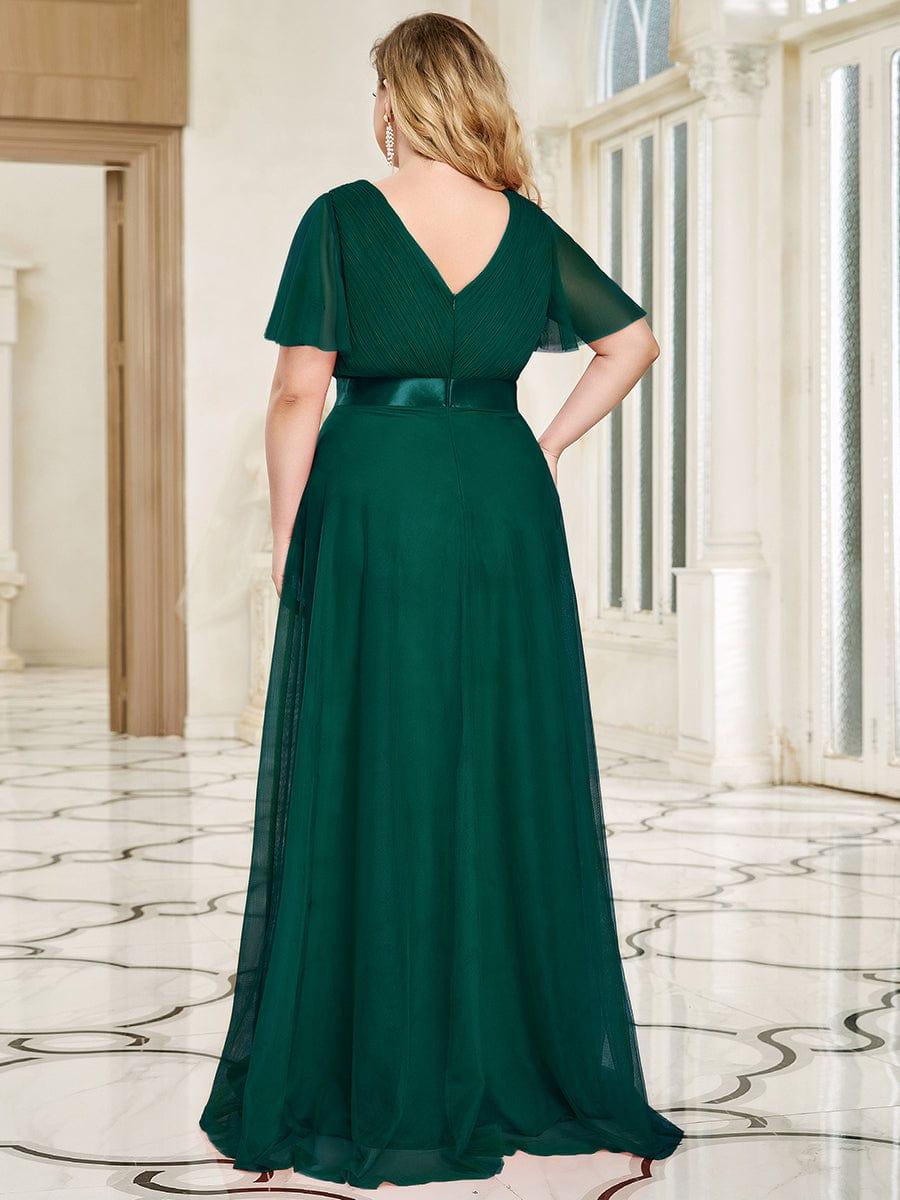pretty MISTE|Women's Floor-Length Plus Size Formal Bridesmaid Dress with Short Sleeve