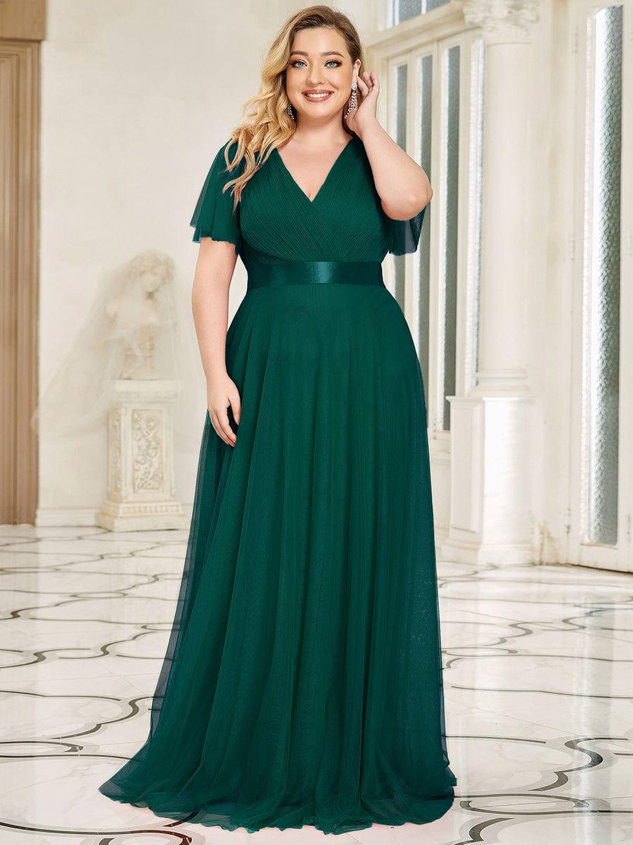 pretty MISTE|Women's Floor-Length Plus Size Formal Bridesmaid Dress with Short Sleeve