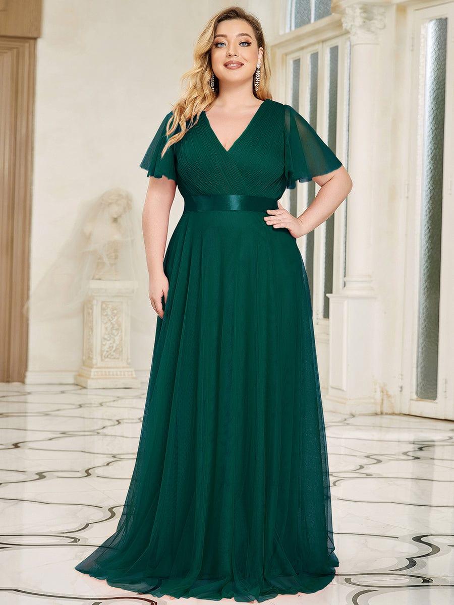 pretty MISTE|Women's Floor-Length Plus Size Formal Bridesmaid Dress with Short Sleeve