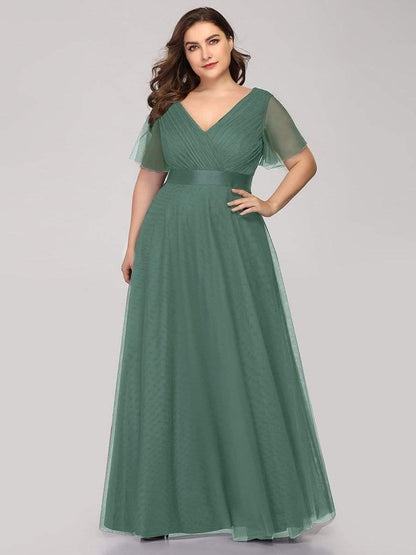 pretty MISTE|Women's Floor-Length Plus Size Formal Bridesmaid Dress with Short Sleeve