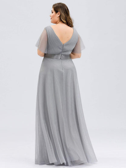 pretty MISTE|Women's Floor-Length Plus Size Formal Bridesmaid Dress with Short Sleeve