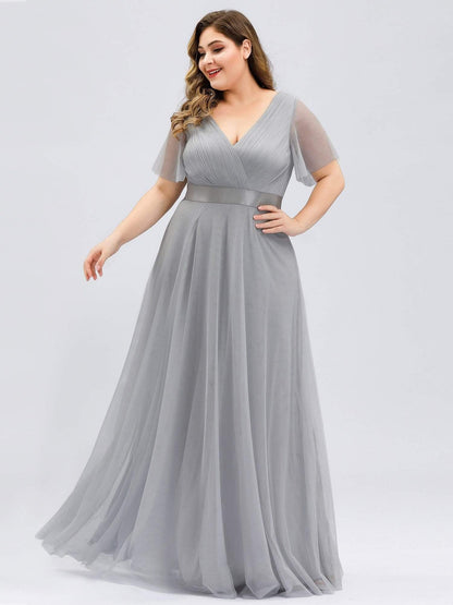 pretty MISTE|Women's Floor-Length Plus Size Formal Bridesmaid Dress with Short Sleeve
