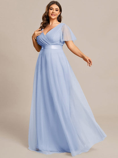 pretty MISTE|Women's Floor-Length Plus Size Formal Bridesmaid Dress with Short Sleeve