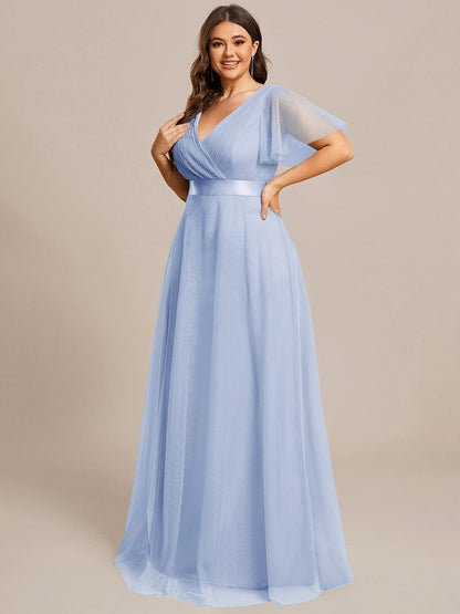 pretty MISTE|Women's Floor-Length Plus Size Formal Bridesmaid Dress with Short Sleeve