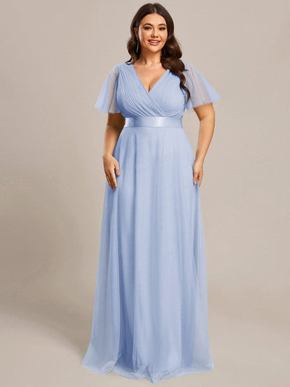pretty MISTE|Women's Floor-Length Plus Size Formal Bridesmaid Dress with Short Sleeve