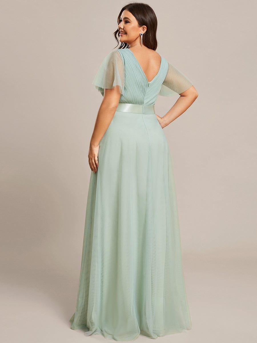 pretty MISTE|Women's Floor-Length Plus Size Formal Bridesmaid Dress with Short Sleeve
