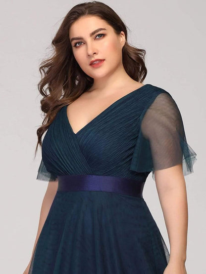pretty MISTE|Women's Floor-Length Plus Size Formal Bridesmaid Dress with Short Sleeve