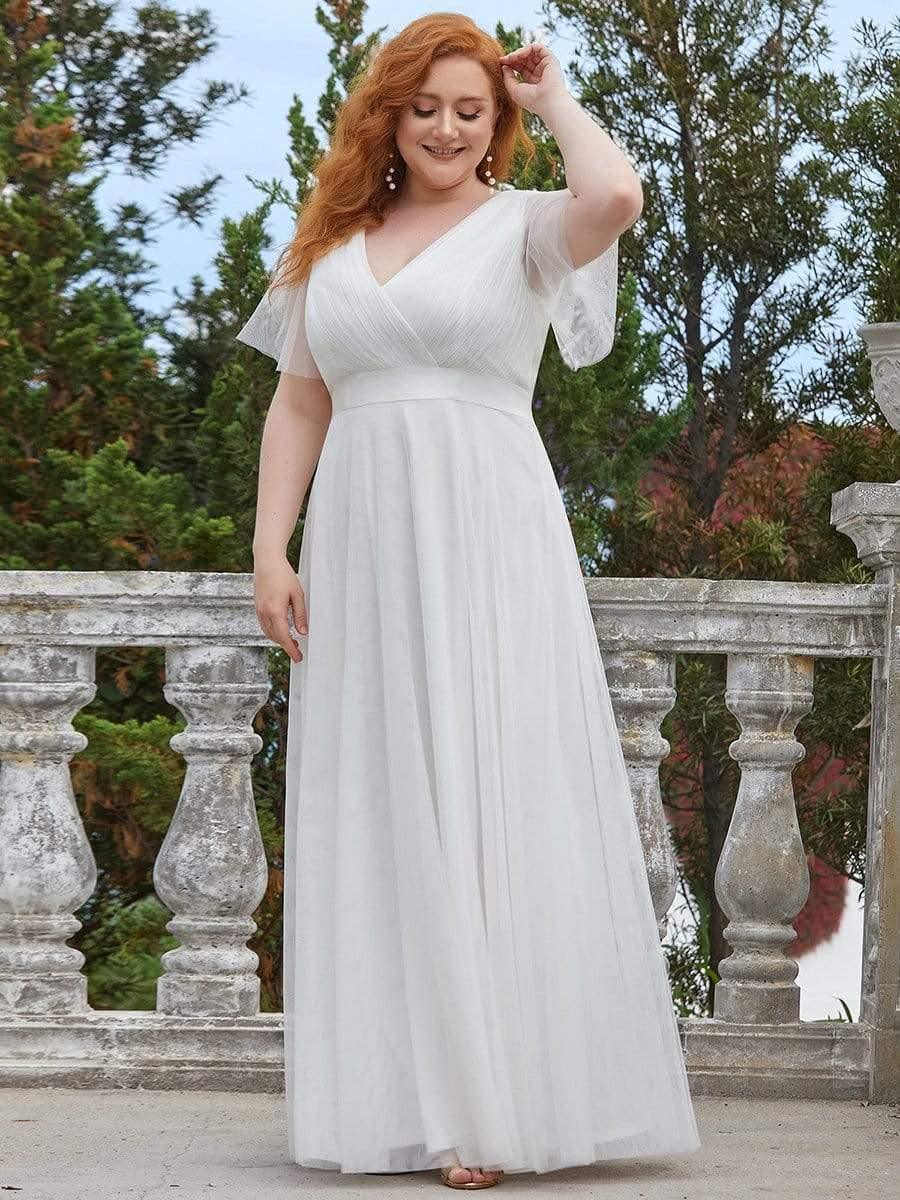 pretty MISTE|Women's Floor-Length Plus Size Formal Bridesmaid Dress with Short Sleeve