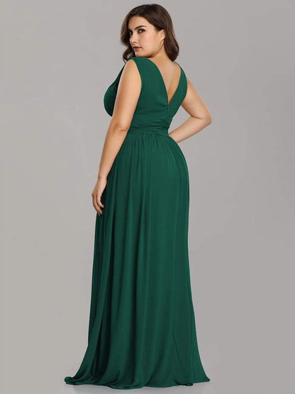 Pleated Sleeveless V-Neck Chiffon Maxi Dress