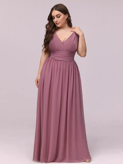 Plus Size Sleeveless V-Neck Chiffon Semi Formal Maxi Dress