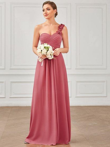 ever JAYLEEN|Sweet Pleated Bodice One Shoulder Chiffon Bridesmaid Dress