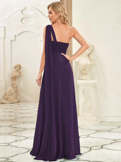 ever ANAYA|One Shoulder Pleated Chiffion Bridesmaid Sleeves
