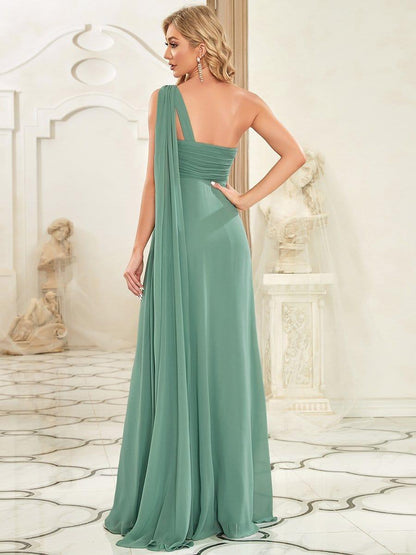 ever ANAYA|One Shoulder Pleated Chiffion Bridesmaid Sleeves