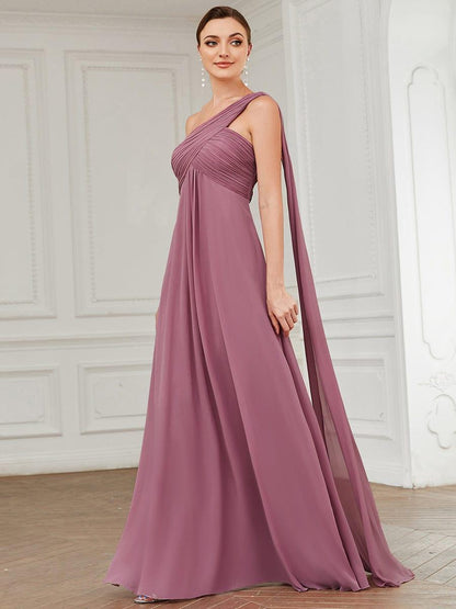 ever ANAYA|One Shoulder Pleated Chiffion Bridesmaid Sleeves