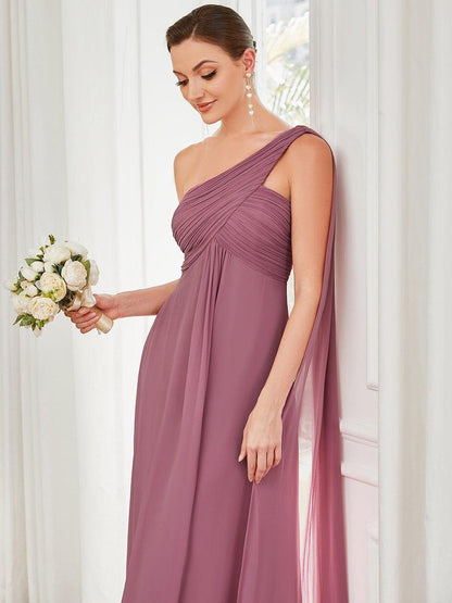 ever ANAYA|One Shoulder Pleated Chiffion Bridesmaid Sleeves