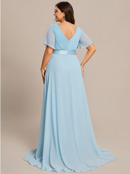 pretty MONICA|Plus Size Simple Empire Waist Flutter Sleeve Evening Dress