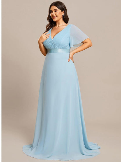 pretty MONICA|Plus Size Simple Empire Waist Flutter Sleeve Evening Dress