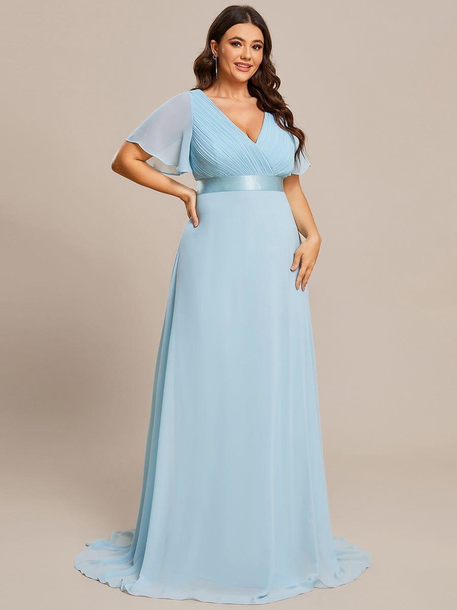 pretty MONICA|Plus Size Simple Empire Waist Flutter Sleeve Evening Dress