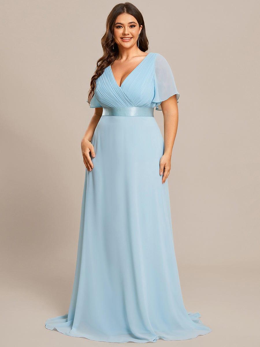pretty MONICA|Plus Size Simple Empire Waist Flutter Sleeve Evening Dress