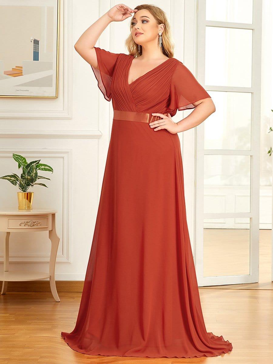 pretty MONICA|Plus Size Simple Empire Waist Flutter Sleeve Evening Dress