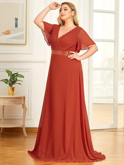 pretty MONICA|Plus Size Simple Empire Waist Flutter Sleeve Evening Dress